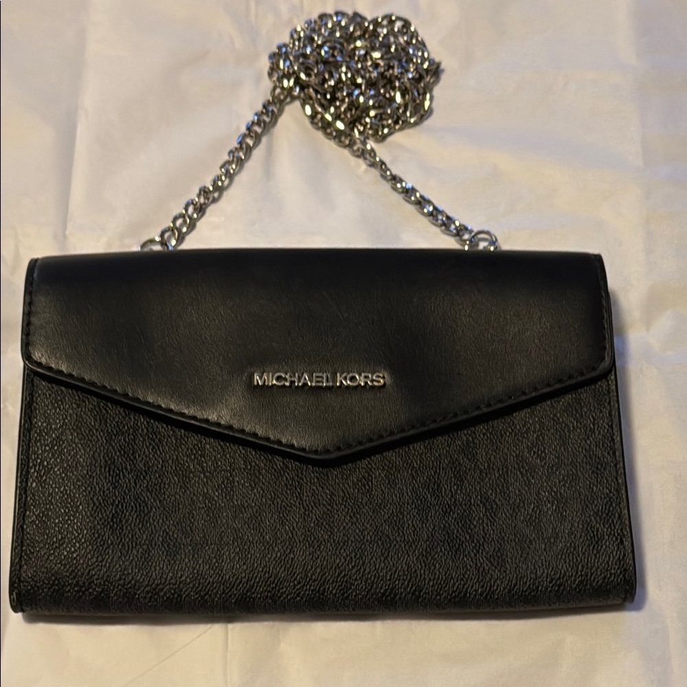 NWOT-Michael Kors Black Clutch with Chain Strap